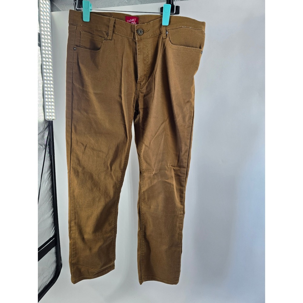 Franky Max Mens Skinny Fit Caramel Brown Twill Pants PN-9610 S‎ 36x30 NWT
